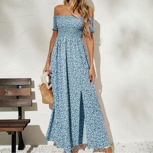 Floral Off-Shoulder Blue Floral Dress, Sz L